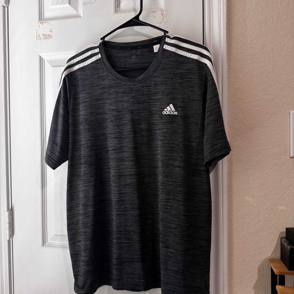 Adidas Men's Charcoal Gray Tee with White Stripes